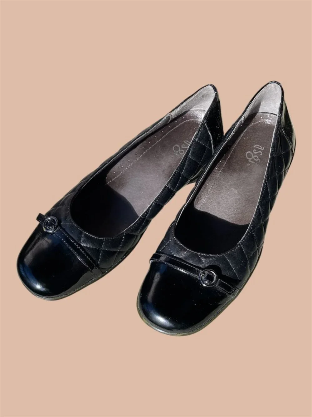 ASGI Quilted Cap Toe Black Leather Comfort Flats